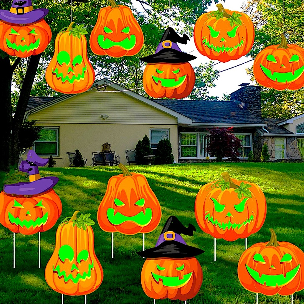 🎃*NWT* 6pc Halloween glow in the dark yard‎ signs
